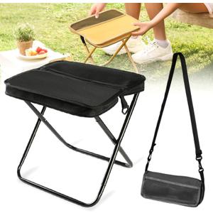 Portable Stool for Mountaineering and Hiking, 2025 New Lightweight Foldable Stool with Carrying Bag, Outdoor Footstool for Picnic Hiking Fishing (Black, Large)