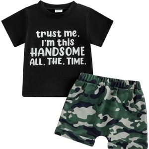 Nyapruwe Toddler Kids Baby Boy Summer Clothes 1T 2T 3T 4T 5T Boys Outfit Short Sleeve Shirt Top Camouflage Shorts Set