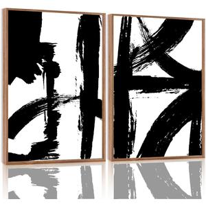 Yolbcdr Framed Wall Art Abstract Canvas Wall Art Set of 2 Black White Decor Pictures Modern Print Artwork for Bedroom Living Room Office 16x24 inch Framed