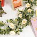 Eucalyptus Garland 6 FT Artificial Flower Garland Floral Vines 1 Pcs Eucalyptus Leaves Vines with Camellias Flowers for Wedding Party Decor