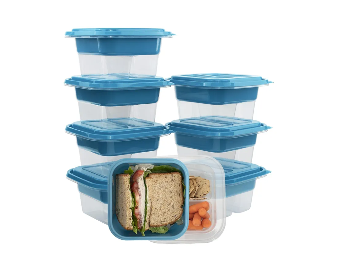 GoodCook EveryWare Food Storage Containers with Lids BPA-Free Plastic Lunch Cube Set Perfect for Food Prep & Meal Packing 2-Compartment Leak-Resistant Design Keeps Foods Fresh, 3-Pack, Blue
