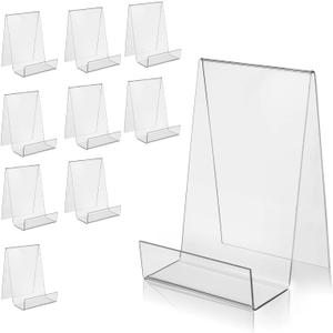 ZOEY Acrylic Book Stand with Ledge Clear Display Easels Plate - 10 Pack Book Holder Easel Stand for Books Display, Music Sheets, Artworks, CD, Tablet Holder (5Large+5Small)