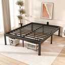 FUIOBYVV King Bed Frame with Round Corner Edge Legs 18 inch High 3500 lbs Heavy Duty Metal Platform Bed Frame King Size No Box Spring Needed/Noise Free/Steel Slat Support/Non-Slip Black