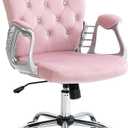 Vinsetto Velvet Home Office Chair, Button Tufted Desk Chair with Padded Armrests, Adjustable Height and Swivel Wheels, Pink