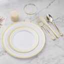 BESTVIP 600PCS Gold Dinnerware Set for 100 Guests, Plastic Plates for Party, 100 Gold Disposable Plates, 100 Dessert Plates, 100 Cups, 100 Spoons, 100 Forks and 100 Knives
