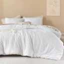 Litanika White King Size Comforter Set, 3 Pieces Tufted Boho Farmhouse Bedding Comforter Sets, Lightweight Fluffy Comforter Bed Set for All Season (104x90In Comforter and 2 Pillowcases)