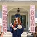 KMUYSL Graduation Decorations Class of 2026, Pink Congrats Grad Banner Hanging Flags Porch Sign, 2026 Graduation Decorations Party Supplies for Any School Indoor/Outdoor Decor