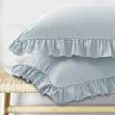 KKJIAF Ruffle Pillow Cases Queen Size Set of 2, Ruffled Pillow Covers with Envelope Closure, Wrinkle Resistant Ruffled Pillow Shams 20" x 30", Dusty Blue