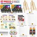 2 Pack Painting Set for Couples or Family Groups, 62 PCS Paint Set with 2 Table Easels,24 Acrylic Paints,6 Pre-Drawn & Blank Canvases for Painting,24 Brushes,2 Pencils,2 Palettes and Painting Guides