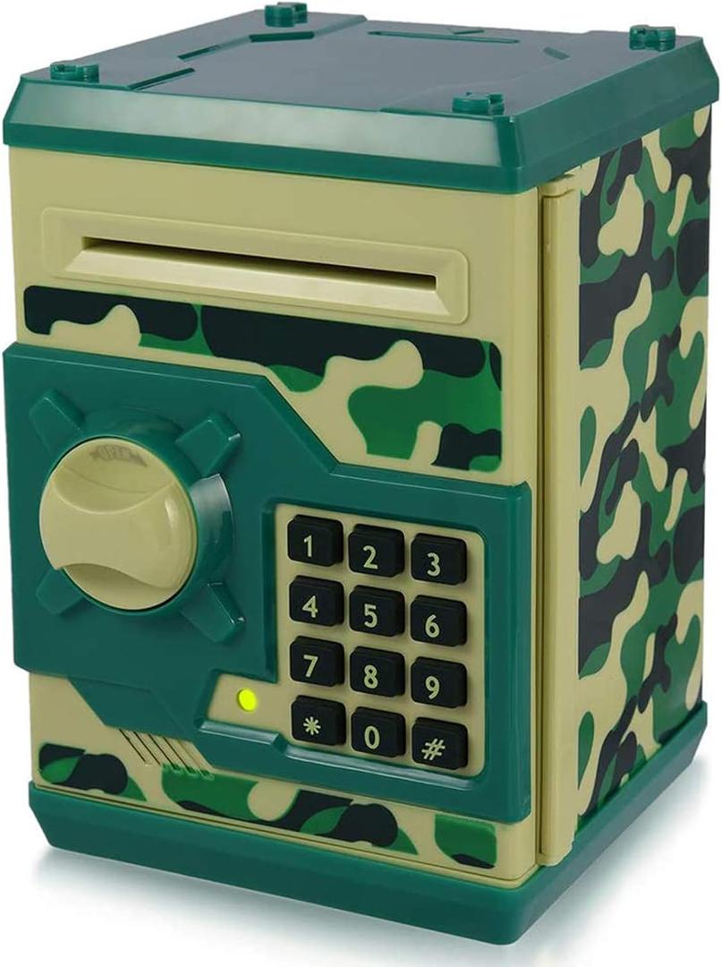 Yoego Kids Money Bank, Electronic Piggy Banks, Great Gift Toy for Kids Children, Auto Scroll Paper Money Saving Box Password Coin Bank,Perfect Toy Gifts for Boys Girls (Green Camo)