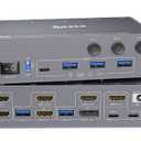 KCEVE KVM Switch 2 Monitors 3 Computers USB C HDMI DP, EDID, USB 3.0 KVM Switch Dual Monitor HDMI for 1 Laptops 2 Desktop Share 4 USB3.0 Device, 73W PD, 4K@60Hz, Aluminum, Power Adapter, Wired Remote