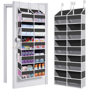 Heavy Duty Over The Door Organizer 5 Tiers, Extra Large Behind Door Storage of 10 Big Front & 10 Mesh Pockets, 80lb Weight Capacity, Hanging Doors Storage Organizer for Closet Bedroom Nursery, Grey (Gray)