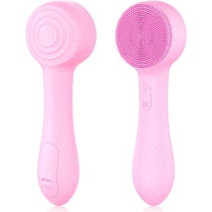 Facial Cleansing Brush Silicone Face Scrubber Waterproof Rechargeable Exfoliator Massage Device for Men & Women, Deep Pore Cleansing, Exfoliating, Removing Blackhead Electric Face Scrub Brush (Pink)