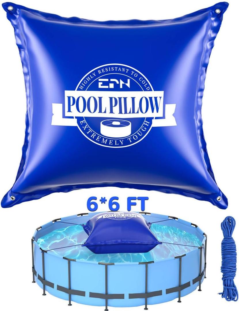 EPN 6 x 6 Ft Pool Pillows for Above Ground Pool, 0.5mm Thick PVC Cold-Resistant Pool Cover Air Pillow with 49.2 Ft Rope, Winterizing Ice Equalizer Inflated Closing Winter Kit for Supporting Pool Cover (blue)