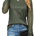 Blooming Jelly Women's Waffle Knit Tops Dressy Business Casual Blouses Lace Long Sleeve Work Shirts Fall Clothes Size Medium, Army Green 