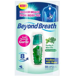 Beyond Breath Breath Freshening Capsules, Fresher Breath From Inside-Out, Even Works On Bad Breath From Garlic, Lasts Up To 8 Hours, 50 Capsules (1 Pack)