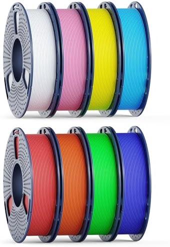 250g High Speed SUNLU PETG Filament 1.75mm Bundle, 250g Spool, 8 Rolls, White+Red+Orange+Yellow+Green+Sky Blue+Blue+Pink