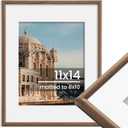 11x14 Picture Frame, Display Pictures 8x10 with Mat or 11x14 Without Mat, Wall Hanging Photo Frame, Walnut, 1 Pack (11x14-1P)
