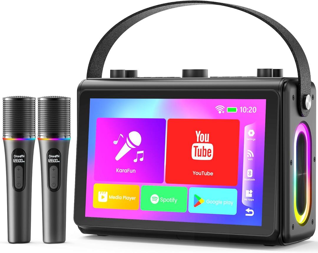 Karaoke Machine for Adults, Built-in 10.1" HD Lyrics Screen, Supports WiFi Bluetooth HDMI USB and TF, Portable Karaoke Player with 2 Wireless Microphones for Home Party Family Gathering (Black)