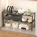 Mustorn Pots and Pans Organizer Under Cabinet, Expandable 2 Tier Under Sink Organizers and Storage Adjustable Height Kitchen Pot and Pan Lid Holder Rack with 6 Dividers(6panels,1 Pot rack, Black)