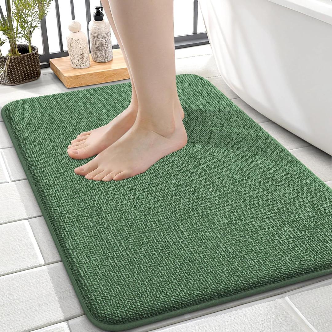 OLANLY Thick Memory Foam Small Bathroom Rugs 24x16, Extra Soft Absorbent Bath Rug, Quick Dry Bath Mats, Non-Slip, Machine Washable Mat for Bathroom, Tub and Shower, Home Decor Accessories, Olive Green