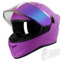 Full Face Motorcycle Helmets for Men Women, DOT Approved, Matte Purple, S | Extra Clear Visor, Dual Visor Quick Release Buckle, Street Bike Auto Racing Helmet for Adult Motorbike ADV Moped Scooter ATV, Matte Purple, Small