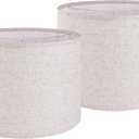 Set of 2 Drum Lampshades for Table, Floor & Bedside Lamps - 13 * 13 * 10 inch, Medium Beige Gray Shades - Natural Fabric Spider Fitter - Modern & Rustic Interiors - By GO&SO Assembly Required