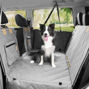Dog Car Seat Cover for Back Seat, Hard Bottom Back Seat Extender for Dogs, Waterproof Car Hammock, Backseat Bed and Car Seat Protector, Nonslip Fit for Cars, SUVs, Trucks, 52 x 25 in, Gray