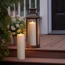 5plots 4" x 12" Waterproof Outdoor Flameless Candles Battery Operated LED Large Pillar Candles with Remote and Timer for Indoor Outdoor Lanterns, Long Lasting, White, Set of 2
