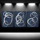 iKNOW FOTO Set of 3 Modern Abstract Blue and Silver Circle Canvas Prints Contemporary Artwork Painting for Bedroom and Bathroom Stretched Canvas Ready to Hang Each Panel 12x16 inches