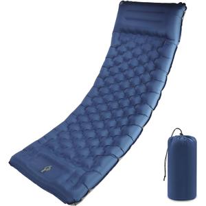 Camping Sleeping Pad with Pillow: Extra Thick 4.7 Inch Ultra-Light Self Inflating Air Mat, Portable Waterproof Inflatable Sleep Mattress with Built-in Foot Pump for Outdoor Traveling (Navy Blue)