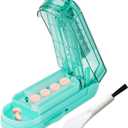 Johnbee Pill Cutter Splitter for Small and Tiny Pills, Larger Pills. Adjustable Pill Splitter Accurately Cuts Multiple Pills at Once. Sharp Blade with Safety Guard. Non-Slip Silicone Edge (Lake Blue)