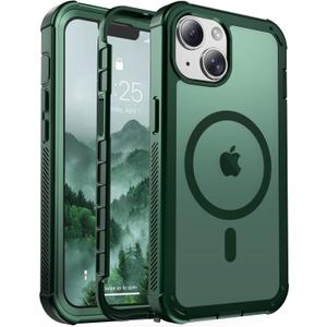Magnetic for iPhone 14 Case, [Compatible with MagSafe][Military Grade Drop Protection][Heavy Duty Protection][Non-Slip][Shockproof] 2-Layer Durable Bumper Phone Case 6.1''-Forest Green
