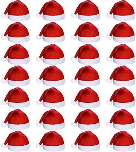 Satinior 28 Pcs Santa Hat Bulk for Adult Red Christmas Claus Santa Hat Plus Size Plush Non Woven Fabric Cap for Christmas Holiday Party Supplies
