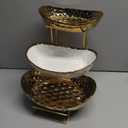 3 Tier Ceramic Fruit Bowl for Kitchen Counter with Metal Rack, Fruit Basket with Stand, Porcelain Bowls for Vegetable Bread Candy Snack Nuts Dessert Cake Tray (Gold 3 Layer)