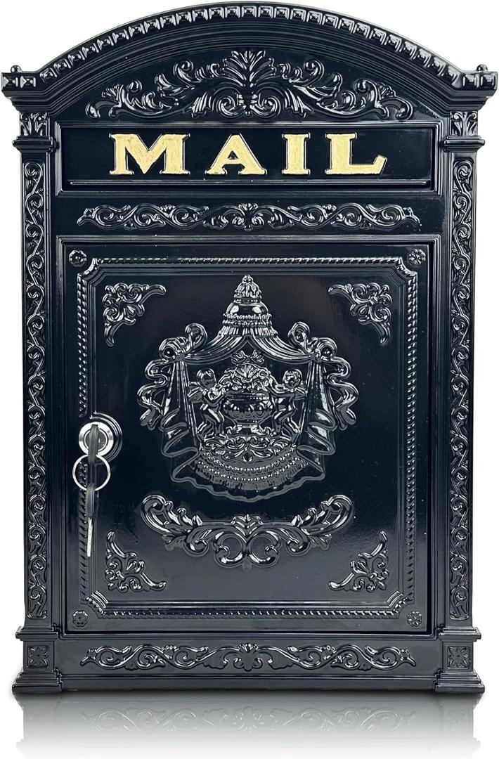 Vintage Mailboxes for Outside, Large Cast Aluminum Locking Mailbox, Weatherproof Metal Mail Boxes for House Outside, Decorative Mailbox Wall Mount for Home Outdoor(12.28"x17.51"x3.62")