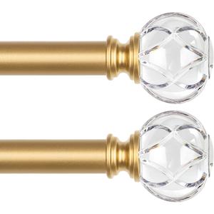KAMANINA 1 Inch Curtain Rods 32 to 58 Inches (2.6-4.8 Feet) Telescoping Luxury Gold Curtain Rod for Windows, 2 Pack Decorative Drapery Rod with Crystal Netted Texture Ends
