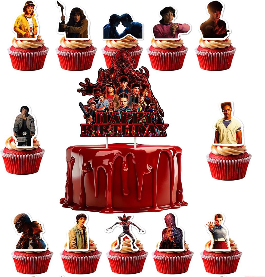 6 x 13Pcs Stranger 5 TV Cake Decorations with 12pcs Cupcake Toppers, 1pcs Cake Topper for Boys and Girls Movie Theme Birthday Party Decorations