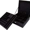 Two-Layer Jewelry Box Organizer Display Storage case with Lock (Black)