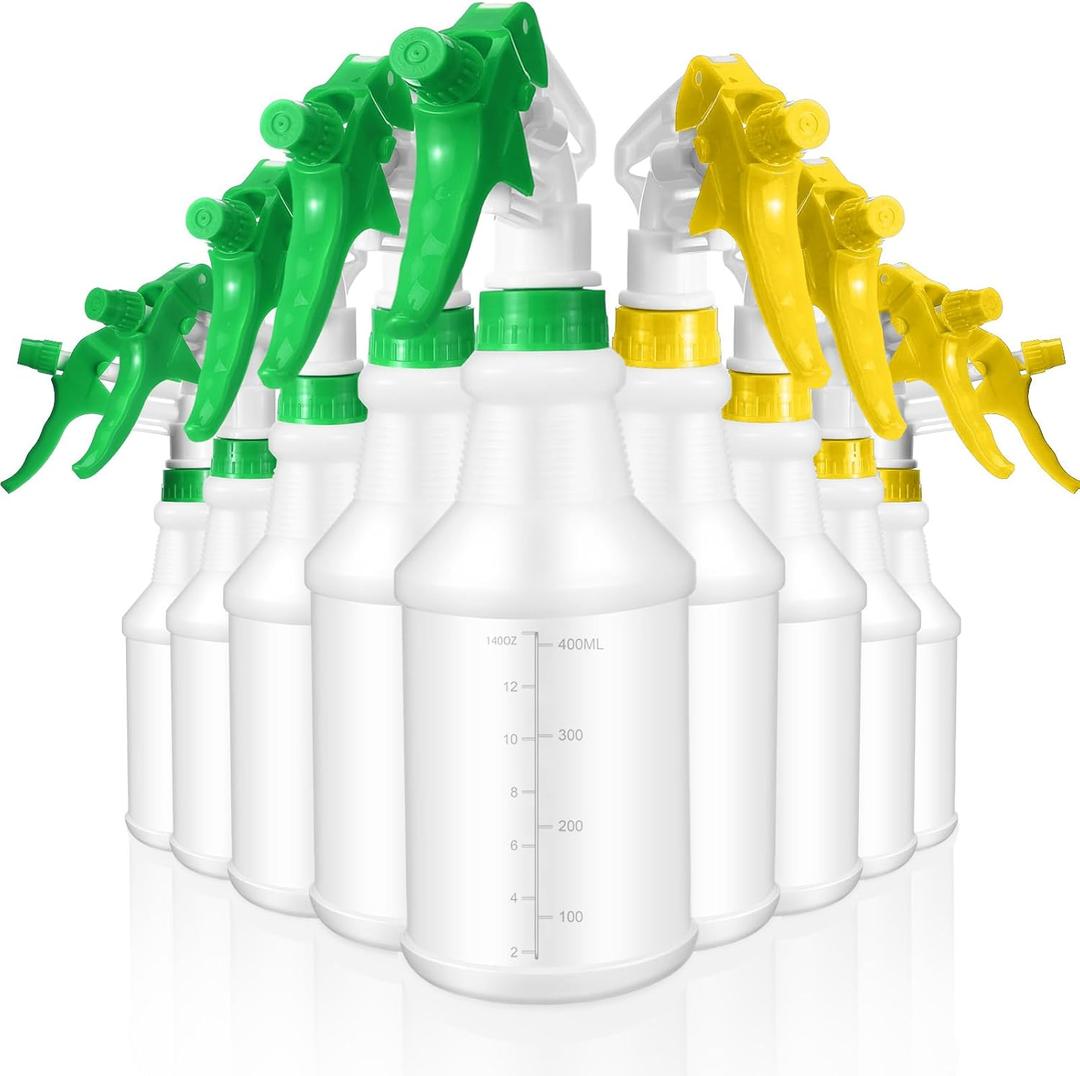 10 Pack Spray Bottles 16 oz Empty Water Spray Bottles for Cleaning Heavy Duty Refillable Squirt container with Measurements Adjustable Nozzle for Household(Yellow,Green,Stylish Style)