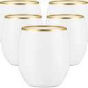 40 count Unbreakable Stemless Plastic Wine Champagne Whiskey Glasses Elegant Durable Disposable Indoor Outdoor Ideal for Home, Office, Bars, Wedding, 12 Ounce Cups Gold Rim (White Matte Gold)