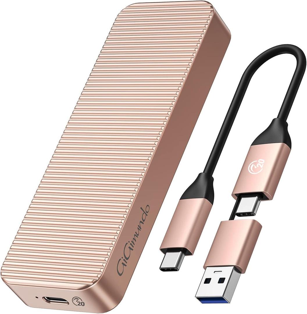AJM20C USB 3.2 Gen 2x2 Aluminum M.2 NVMe SSD Enclosure - 20Gbps Speed, UASP Trim Supported, Up to 4TB Capacity, Fits NVMe M-Key, Sizes 2230/2242/2260/2280 - Rose Gold Color