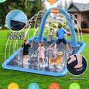Splash Pad for Kids & Dogs, 102x87'' Large Sprinkler Pad Water Toys with Basketball Hoop, Thickened Non-Slip Splash Mat, Foldable Play Pool & Outdoor Summer Toys Ages 4-12 (110" Splash Pad)