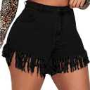 Floerns Women's Plus Size High Waist Zipper Fly Fringe Denim Shorts with Pocket (Black) XL