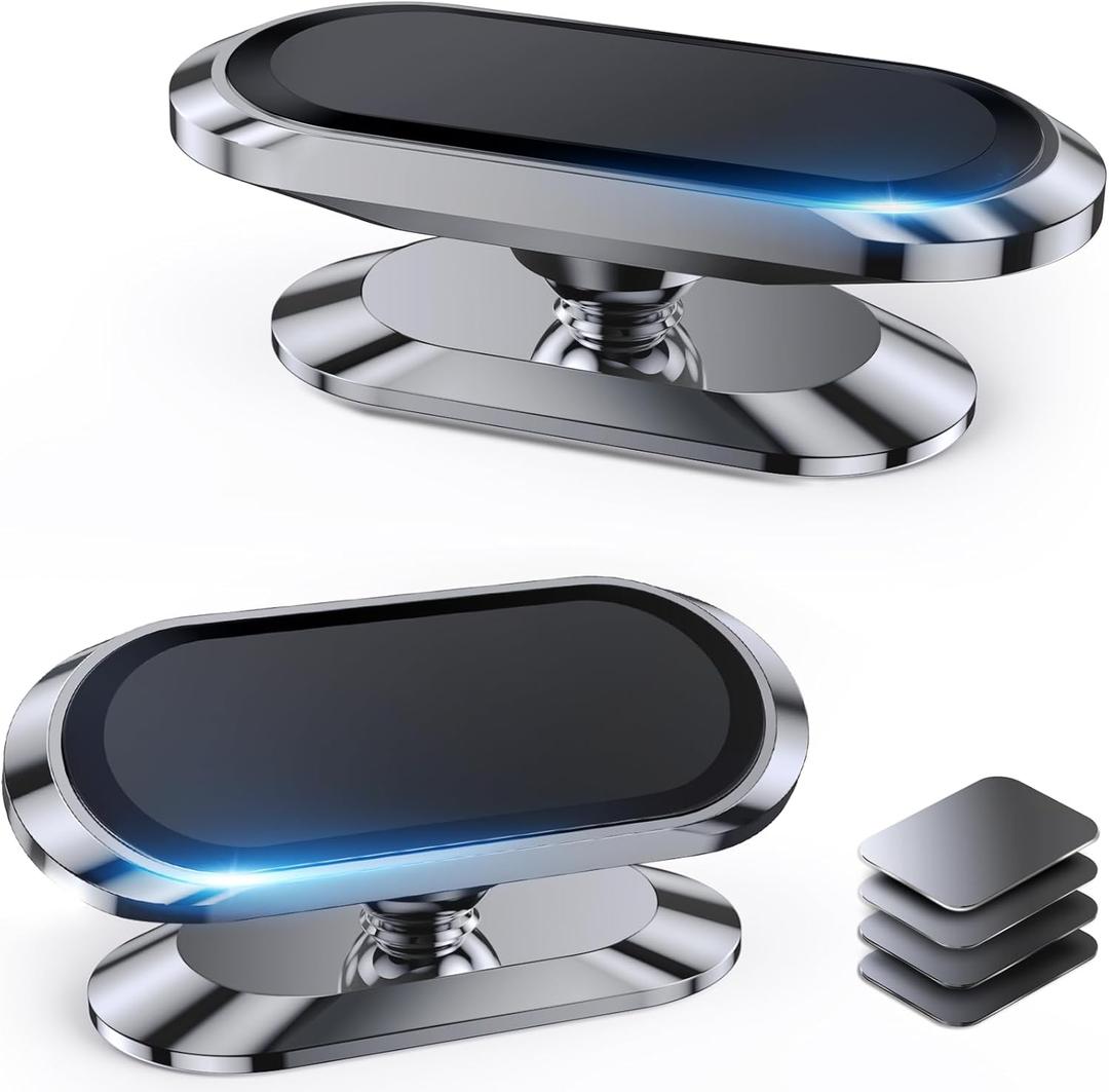 2-PACKMagnetic phone holder for car, [ Super Strong Magnet ] [ with 4 Metal Plate ] iPhone Magnetic car mount for cell phone, [ 360 Rotation ] Universal Dashboard adhesive Car Magnetic Phone Mount
