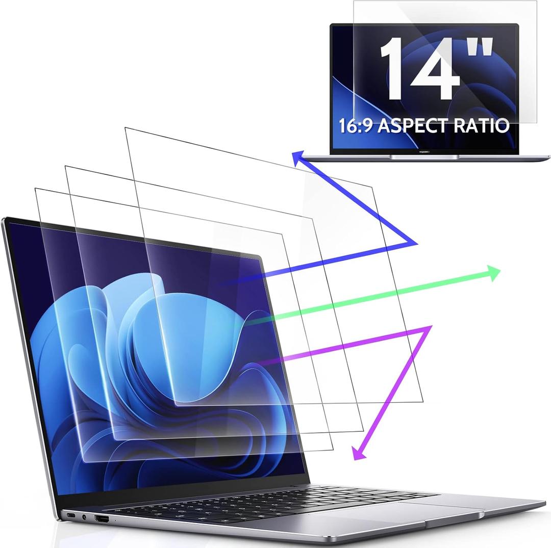 3 Pcs 14 Inch Anti Blue Light Screen Protector Compatible With Lenovo Hp Dell Acer Asus Samsung etc Laptop-16:9 Aspect, 14" Computer Monitor Glare Filter Uv Blocker Shield Cover Eye Protection Film
