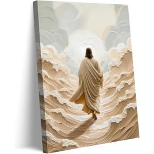 Jesus Walking On Water Canvas Wall Art I Will Walk With Christ Picture Wall Decor Jesus Walking On Water Back Poster Print Painting for Living Room Bedroom Church Decoration Prepare To Hang