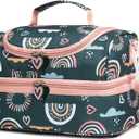 Insulated Kids Dual Compartment Lunch Bags Tote Pack for Girls Boys Toddler Kindergarten School Picnic Cooler Thermal Lunch Boxes with Strap (Green Rainbow)