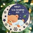Baby First Christmas Ornament 2025, Wooden Christmas Tree Hanging Decoration with String, New Baby Keepsake Ornament Xmas Gift for Newborn New Parents (Bear)