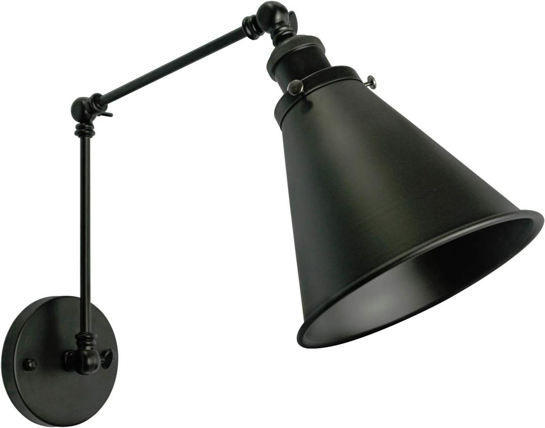 Industrial Black Finish Wall Sconce Arm Angle Adjustable E26 Base 1-Light Wall Lamp for Bedroom, Living Room, Study Room, Office